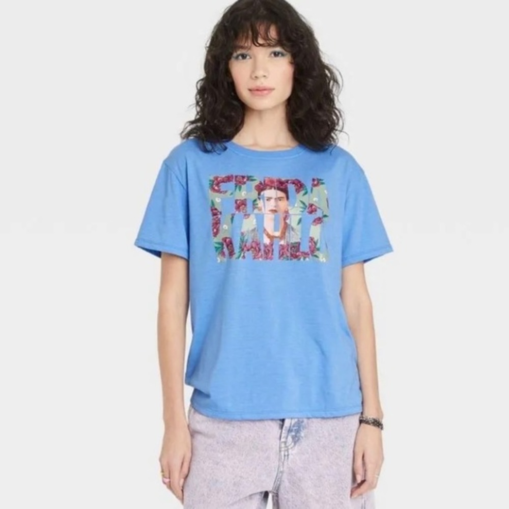 NWT Blue Frida Kahlo Portrait Tee T-Shirt Top Short Sleeve New Famous Artist